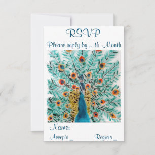 Prachtige Peacock Feathers Bird Art RSVP Kaartje