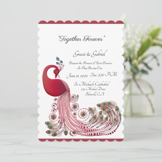 Prachtige Peacock Wedding Kaart (Staand voorkant)