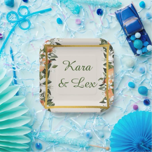 Prachtige perziken en bladeren kleurrijk papieren bordje (Feest)