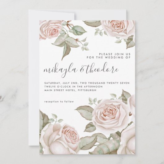 Prachtige Perzische Waterverf Rozen Weddenschap Kaart (Voorkant)