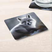 Prachtige poolvos  vierkante kartonnen onderzetter (Schuin)