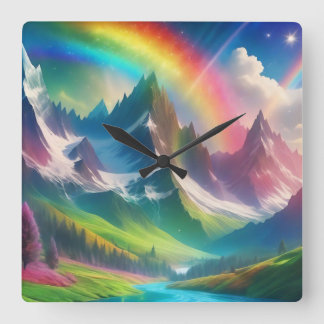 Prachtige Rainbow Fantasy Realm Vierkante Klok