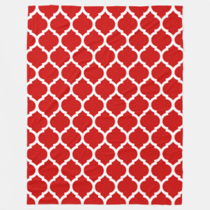 Prachtige Red- en White Moroccan Quatrefoil Patter Fleece Deken
