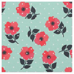 Prachtige Red Flowers Polka Dots Pattern Stof