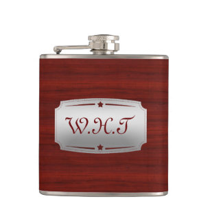 Prachtige Red Wood en Silver Monogram Heupfles