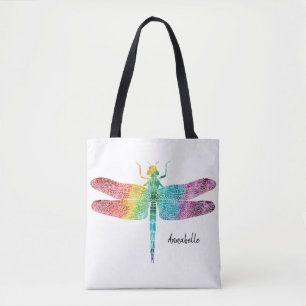 Prachtige regenboogWaterverf Dragonfly gepersonali Draagtas