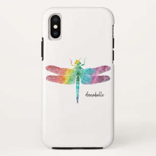 Prachtige regenboogWaterverf Dragonfly Silhouette iPhone XS Hoesje