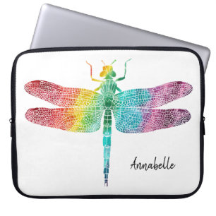 Prachtige regenboogWaterverf Dragonfly Silhouette Laptop Sleeve