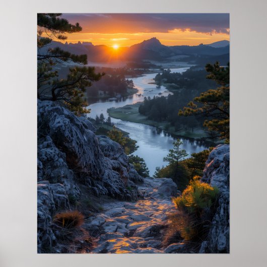 Prachtige rivier bij zonsondergang poster (Voorkant)