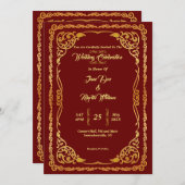 Prachtige rode elegante bruiloft kaart (Voorkant / Achterkant)