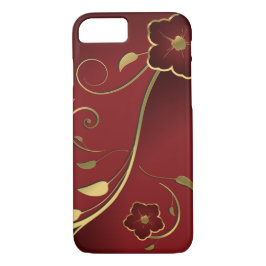 Prachtige rode & gouden bloemige beeldende kunst 	iPhone 8/7 hoesje