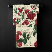 Prachtige rode rozen en klassieke handschrift bad handdoek