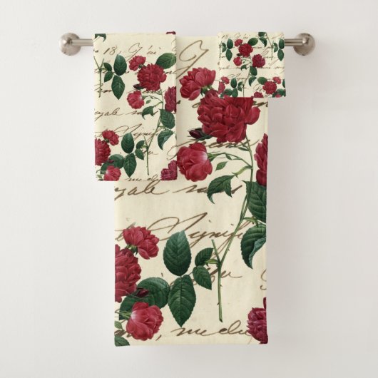 Prachtige rode rozen en klassieke handschrift bad handdoek (Insitu)