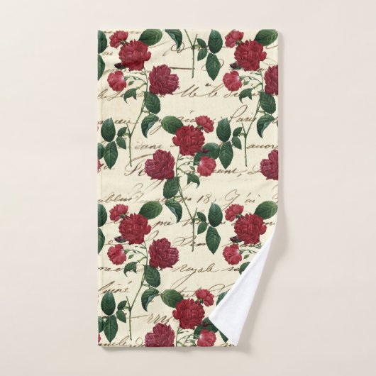 Prachtige rode rozen en klassieke handschrift bad handdoek (Handdoek)