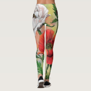 Prachtige rode witte papaverrode Leggings schilder