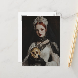 Prachtige roodharige vrouw met een gouden schedel briefkaart