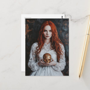 Prachtige roodharige vrouw met een gouden schedel briefkaart