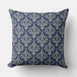 Prachtige Royal Blue Classic Elegant Damask Patter Buitenkussen