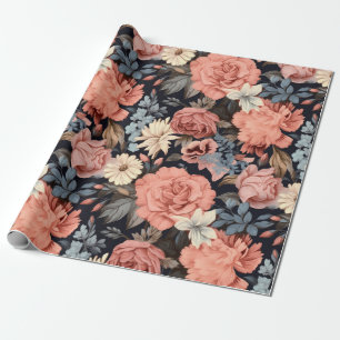 Prachtige roze blauw  bloemen cadeaupapier
