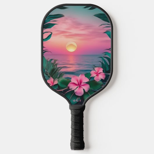Prachtige roze-Blauwgroen tropische bloemenzonnekr Pickleball Paddle (Voorkant)
