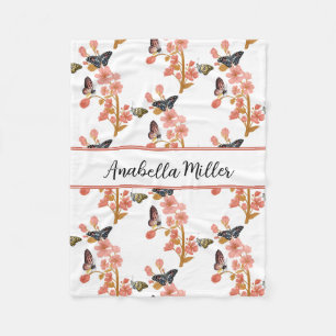 Prachtige roze Boho Butterfly Pattern Kinder Name Fleece Deken