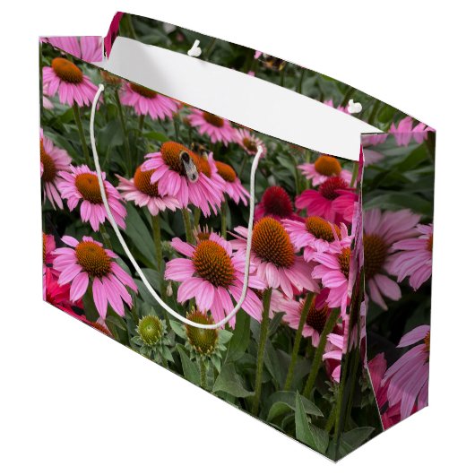 Prachtige roze Echinacea Flowers en Bee Groot Cadeauzakje (Achterkant Gekanteld)