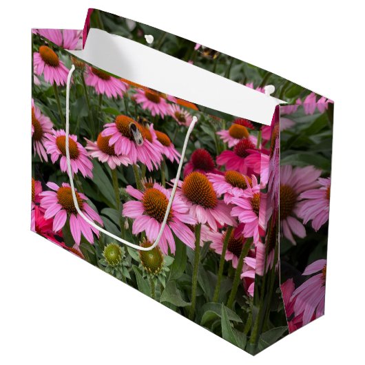 Prachtige roze Echinacea Flowers en Bee Groot Cadeauzakje (Voorkant Gekanteld)