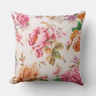 Prachtige roze en oranje bloemen. Shabby Chic Buitenkussen