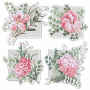 Prachtige  roze Floral   Zilver BG Sticker