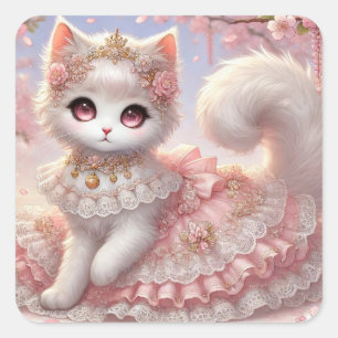 Prachtige roze Lolita Princess Cat Vierkante Sticker