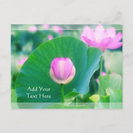 Prachtige roze Lotus Bud Flower Green Leaf Blossom Briefkaart