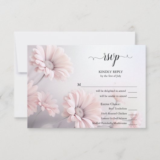 Prachtige roze madeliefjes RSVP Maaltijd keuze (Voorkant)