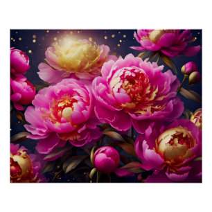 Prachtige roze pioenen met gouden accenten perfect poster