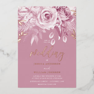Prachtige Roze Rose Wedding Roos Gold Folie Uitnodiging