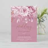 Prachtige Roze Rose Wedding Roos Gold Folie Uitnodiging (Staand Voorkant)