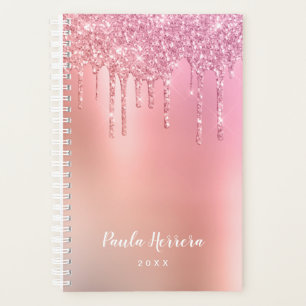 Prachtige roze roze roze goud en koperglitterdrupp planner