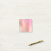 Prachtige roze roze roze goud en koperglitterdrupp post-it® notes (Op bureau)