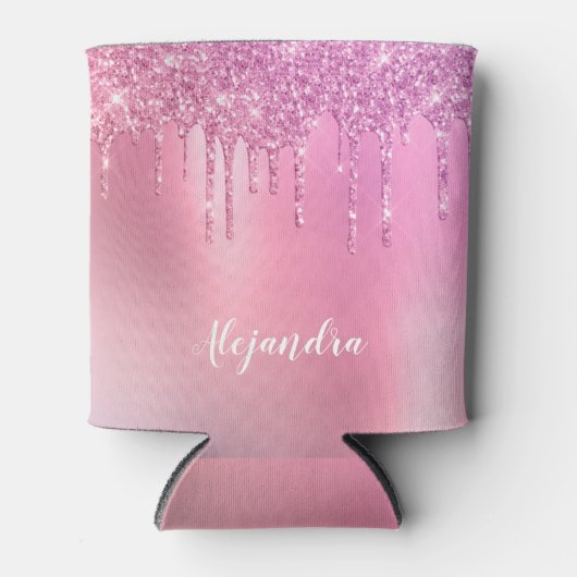 Prachtige roze roze roze goud en paarse glitterdru blikjeskoeler (Voorkant)