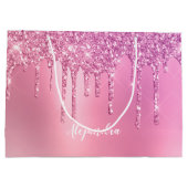 Prachtige roze roze roze goud en paarse glitterdru groot cadeauzakje (Achterkant)