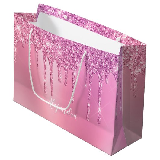 Prachtige roze roze roze goud en paarse glitterdru groot cadeauzakje (Voorkant Gekanteld)