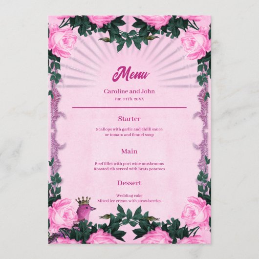 Prachtige roze rozen menu (Voorkant)
