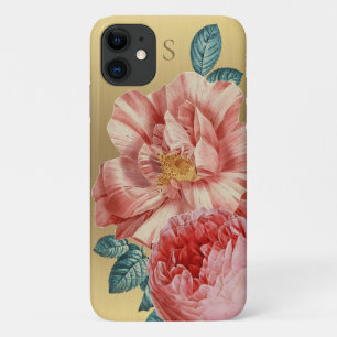 Prachtige roze rozen met naam Monogram iPhone 11 Hoesje