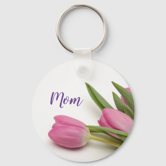 Prachtige roze tulpen met tekst sleutelhanger (Voorkant)