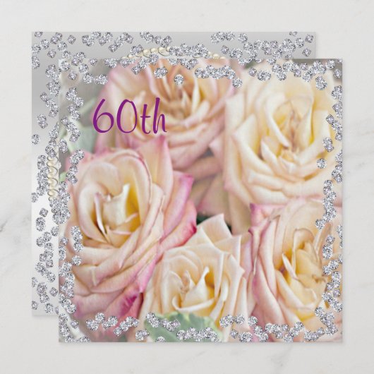 Prachtige Rozen en diamanten 60e verjaardag Kaart (Voorkant / Achterkant)
