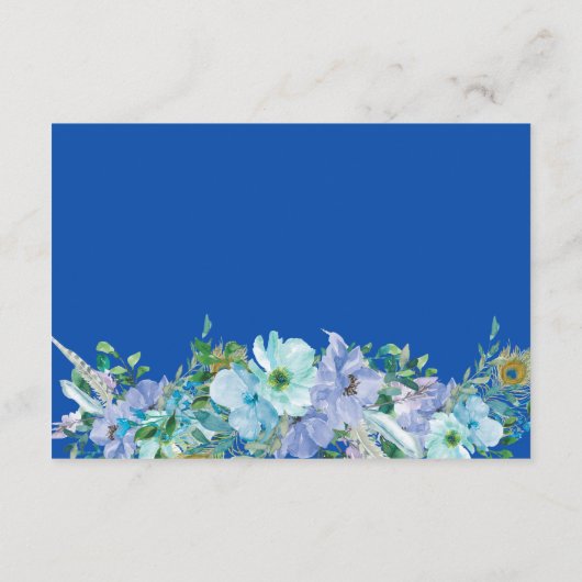 Prachtige saffierblauwe bloemige trouwdetails Info Informatiekaartje (Achterkant)