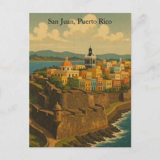 Prachtige San Juan Puerto Rico Retro Art Briefkaart (Voorkant)