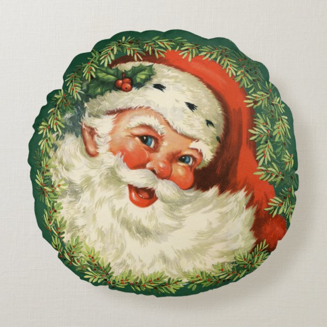 Prachtige  Santa Claus Afbeelding Rond Kussen (Voorkant)