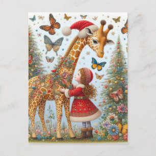 Prachtige Santa Giraffe en kind Briefkaart