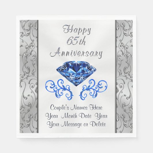 Prachtige Sapphire 65th Wedding Jubileum servetten (Voorkant)