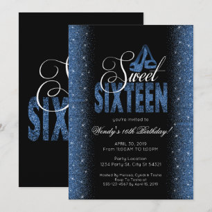 Prachtige Sapphire Blue Sweet 16 Party Uitnodiging